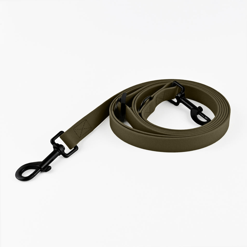 Biothane Hundeleine in Khaki mit schwarzer Hardware